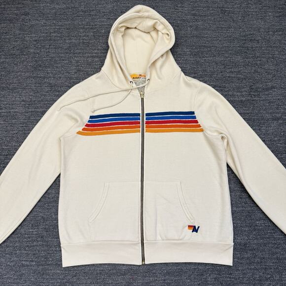 Aviator Nation Five Stripe Rainbow Hoodie Full Zip XL Unisex Vintage White - Picture 1 of 11